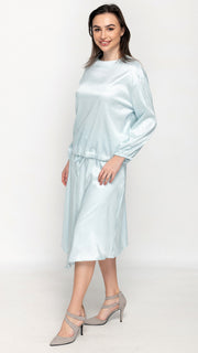 Asymmetric Satin Skirt - Patterned Powder Blue