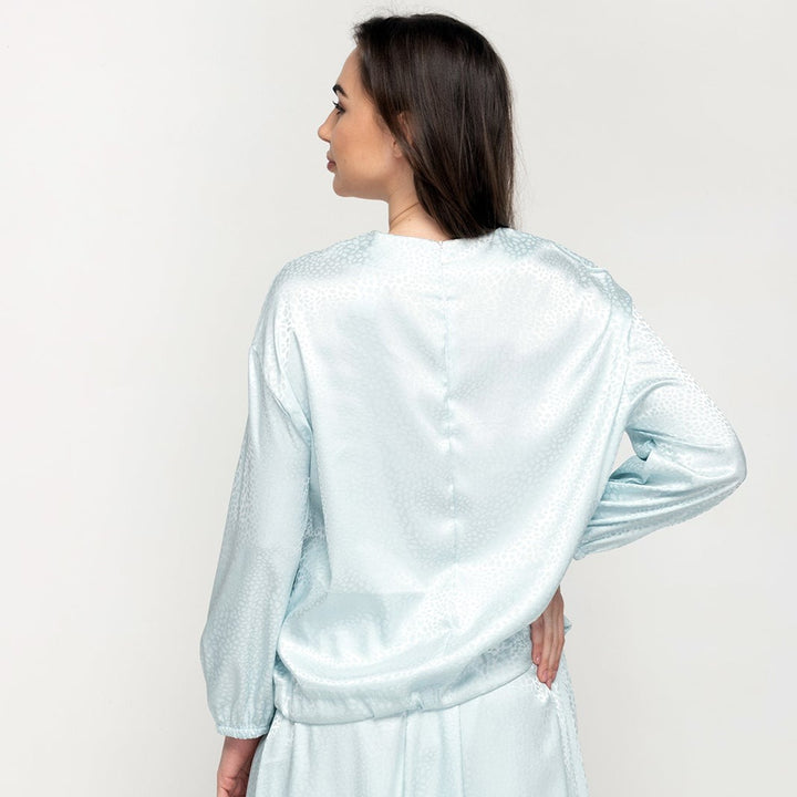 Square Satin Top - Patterned Powder Blue