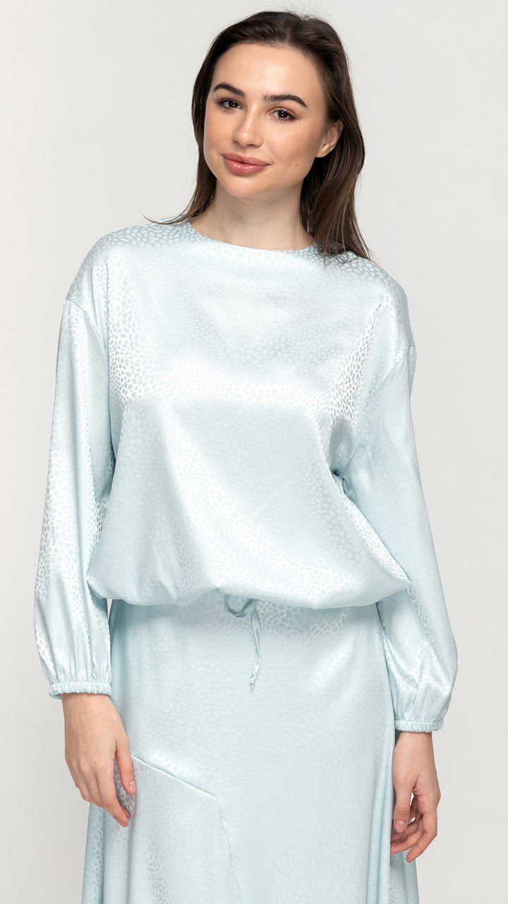 Square Satin Top - Patterned Powder Blue