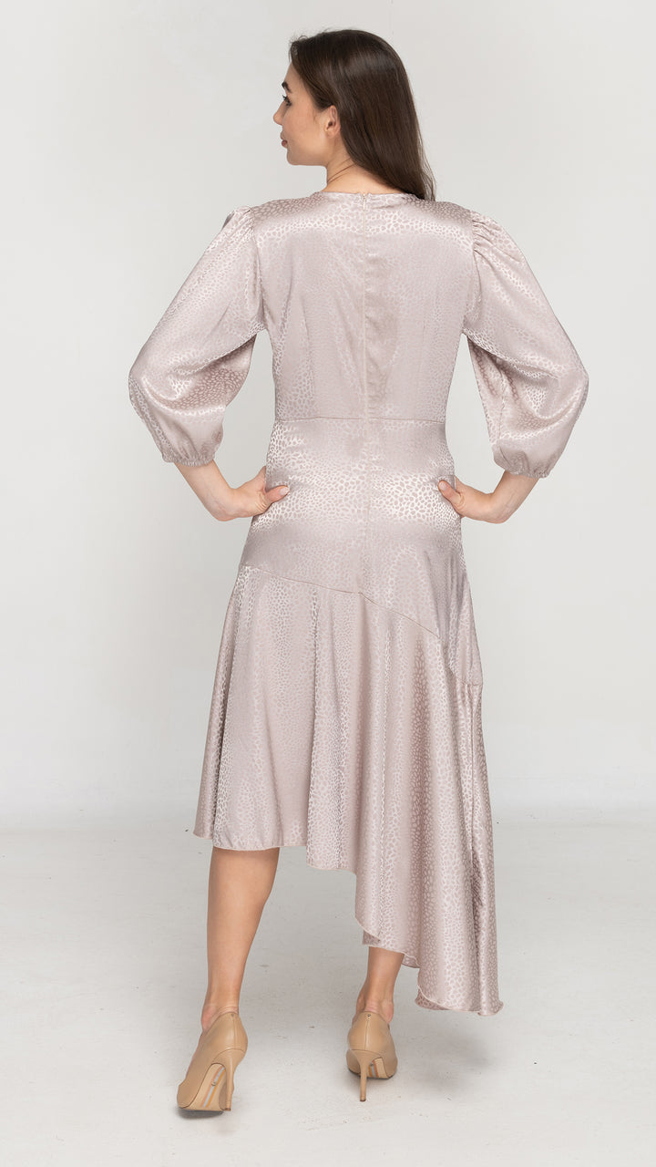 Satin Asymmetrical Dress - Patterned Ice Mocha