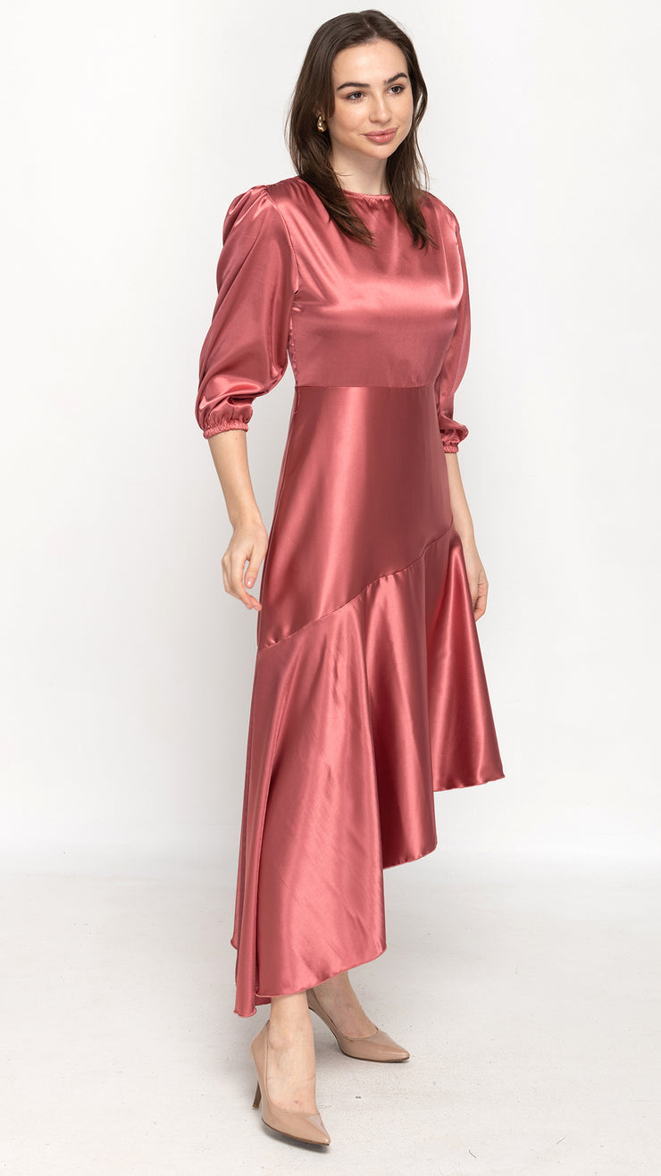 Satin Asymmetrical Dress - Marsala