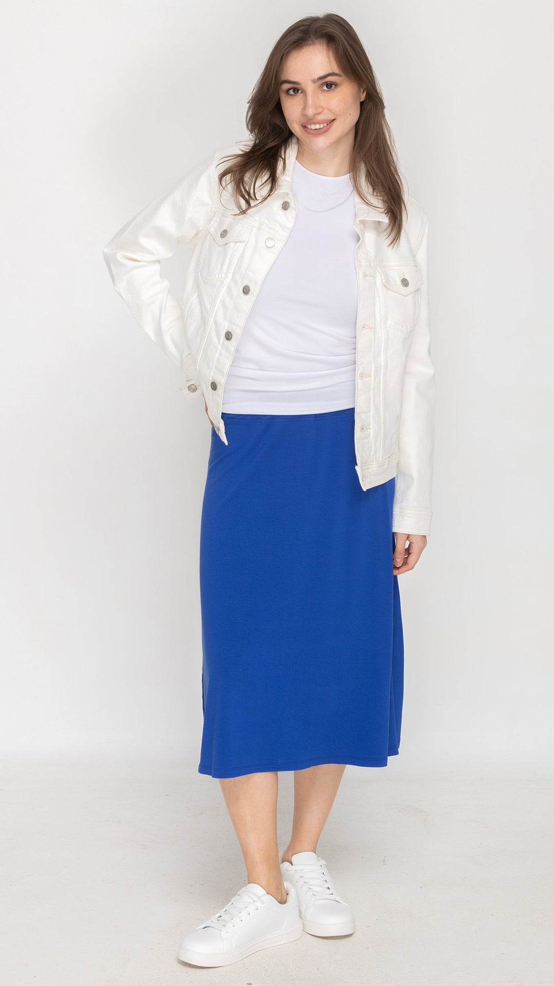 2404 Royal Blue Jersey Midi Skirt - view 1