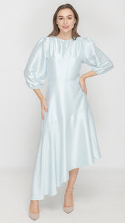 Satin Asymmetrical Dress - Patterned Powder Blue
