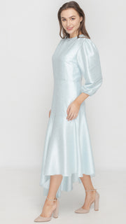 Satin Asymmetrical Dress - Patterned Powder Blue