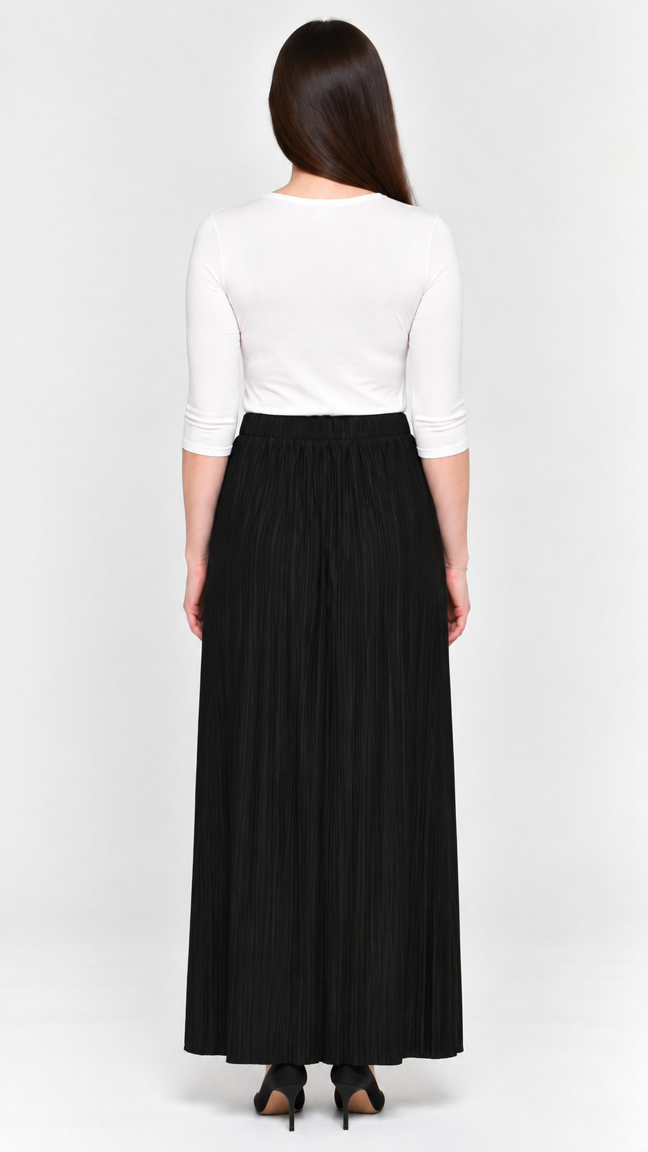 KMW Style 2402 Black Pleated Maxi Skirt - BACK