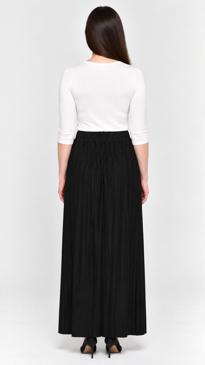KMW Style 2402 Black Pleated Maxi Skirt - BACK