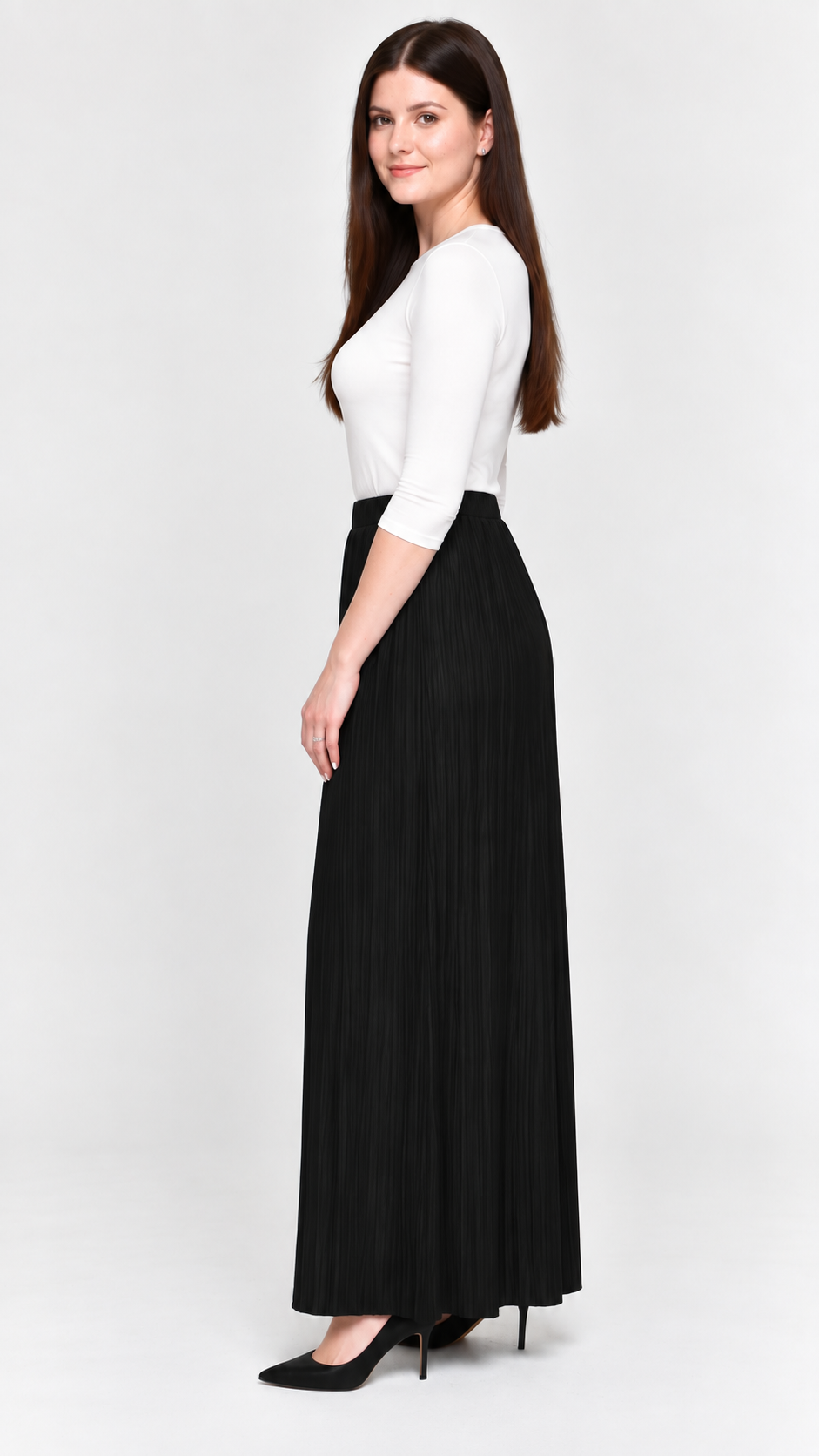 KMW Style 2402 Black Pleated Maxi Skirt - SIDE