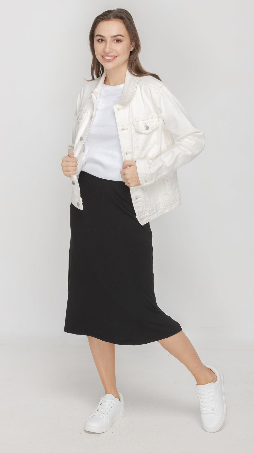 KMW Style 2404 Black Jersey Midi Skirt - Side