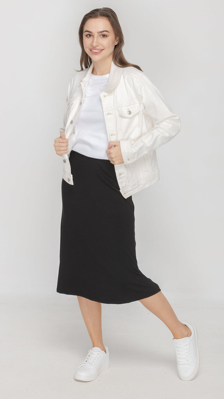 KMW Style 2404 Black Jersey Midi Skirt - Side