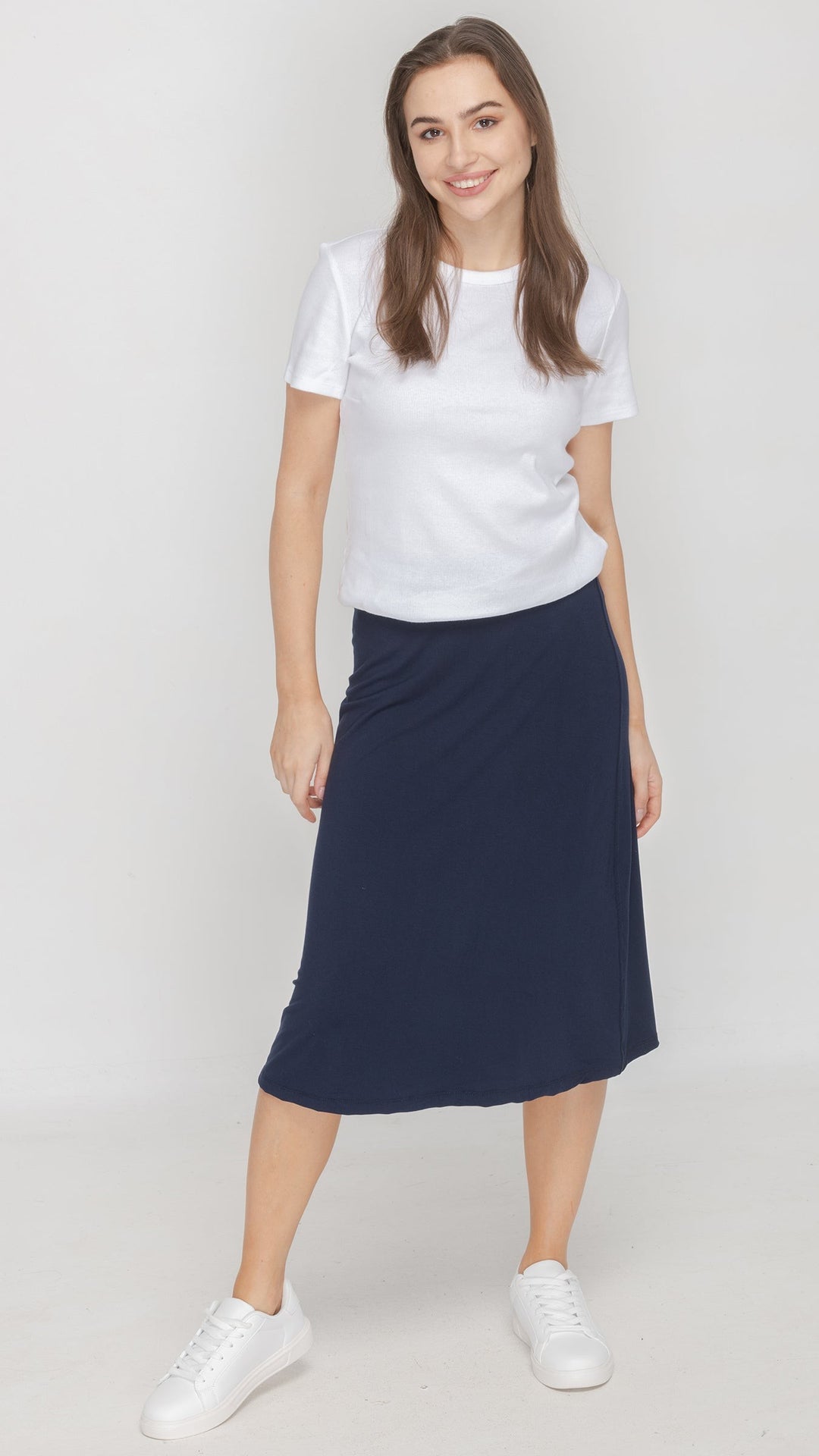 KMW Style 2404 Navy Jersey Midi Skirt - Hero