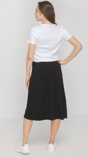 Jersey Flare Midi Skirt - Black