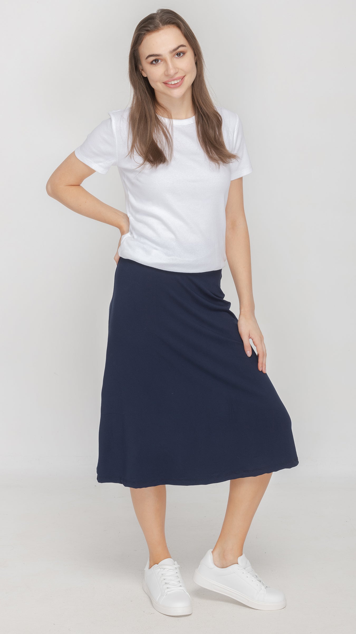 Jersey Flare Midi Skirt Navy