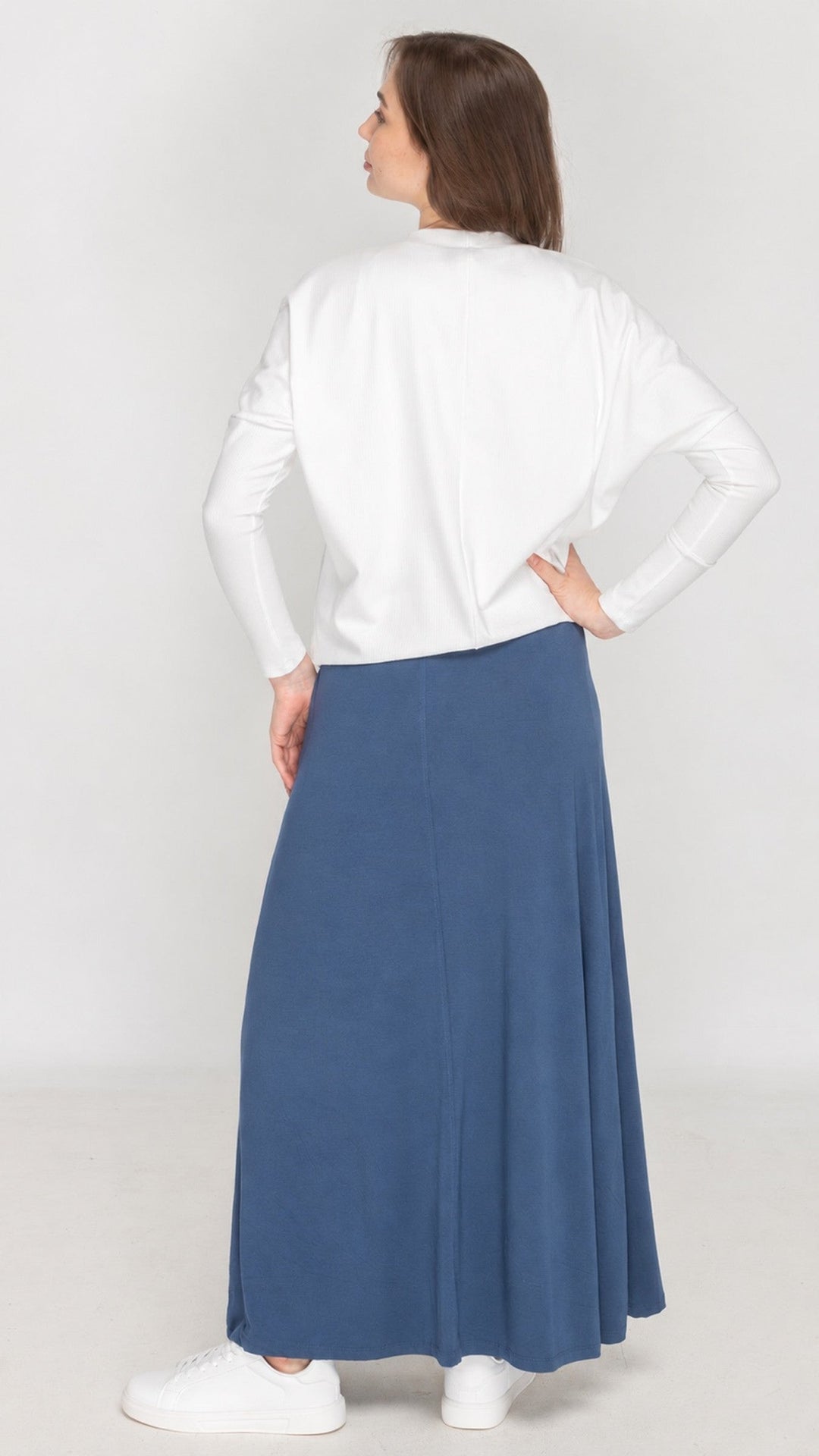 KMW Style 2405 Denim Jersey Maxi Skirt - Back