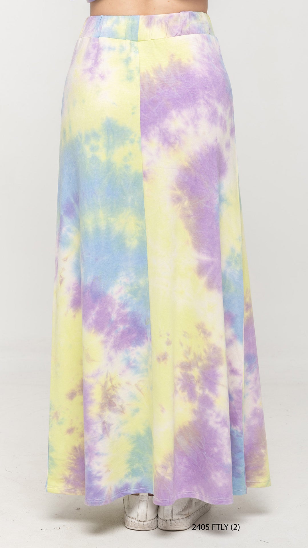 Pastel Yellow Tie Dye Print Maxi Skirt