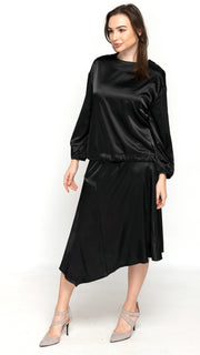 Asymmetric Satin Skirt - Black