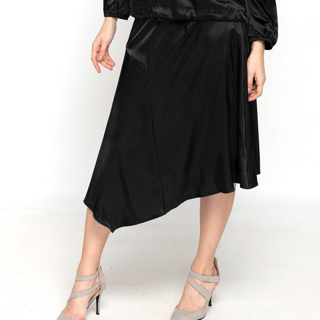 Asymmetric Satin Skirt - Black