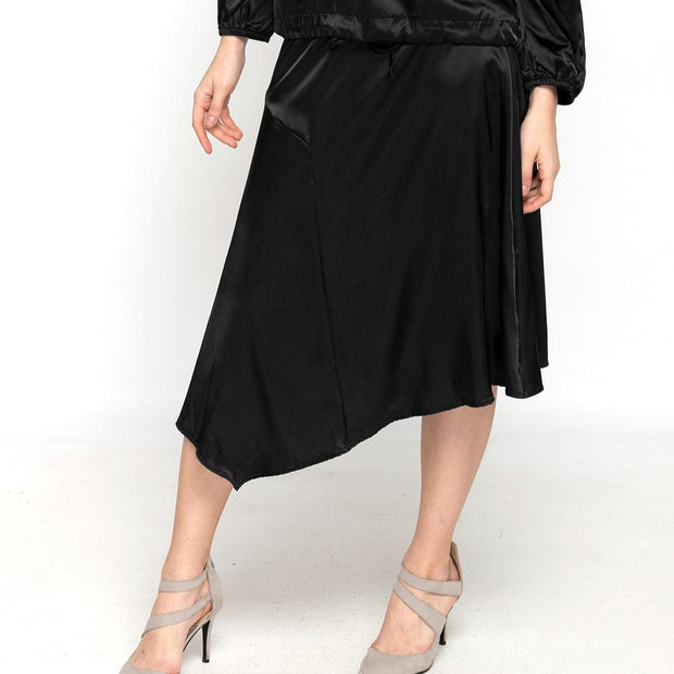 Asymmetric Satin Skirt - Black