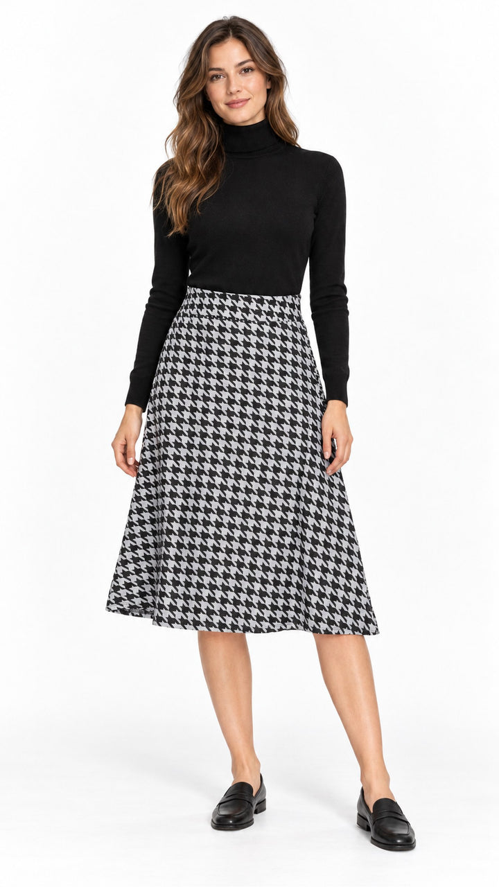 KMW Style 2461 Black Houndstooth A-Line Skirt - HERO