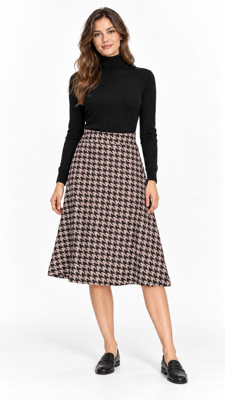 KMW Style 2461 Pink Houndstooth A-Line Skirt - HERO