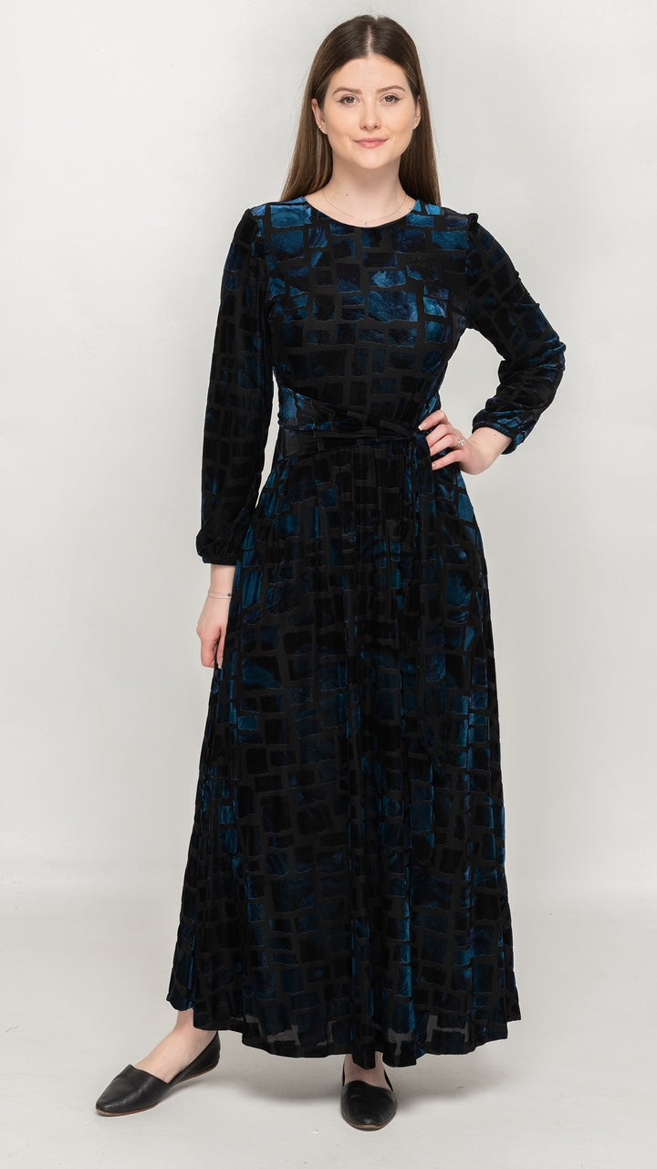 Side Tie Maxi Dress - Blue Velvet Burnout