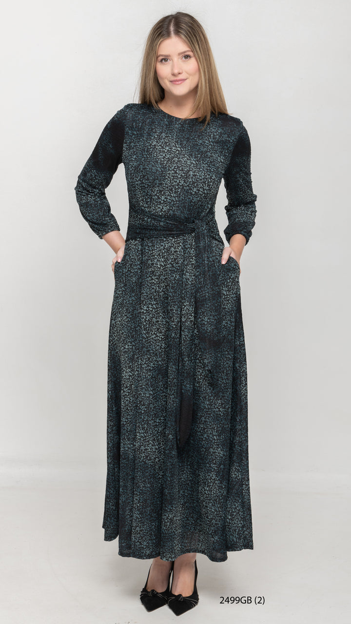 Side Tie Maxi Dress - Green Burnout