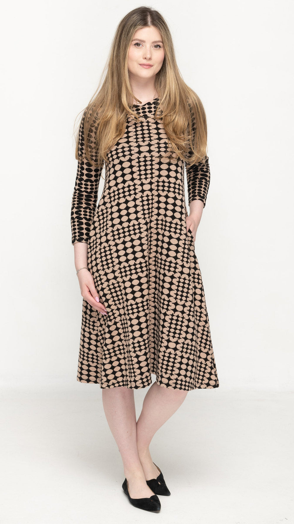 KMW 2500 Brown Dot Mosaic V-neck sweater dress alternate view