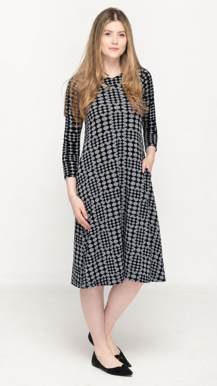 V-Neck Sweater Dress - Grey Dot Mosaic