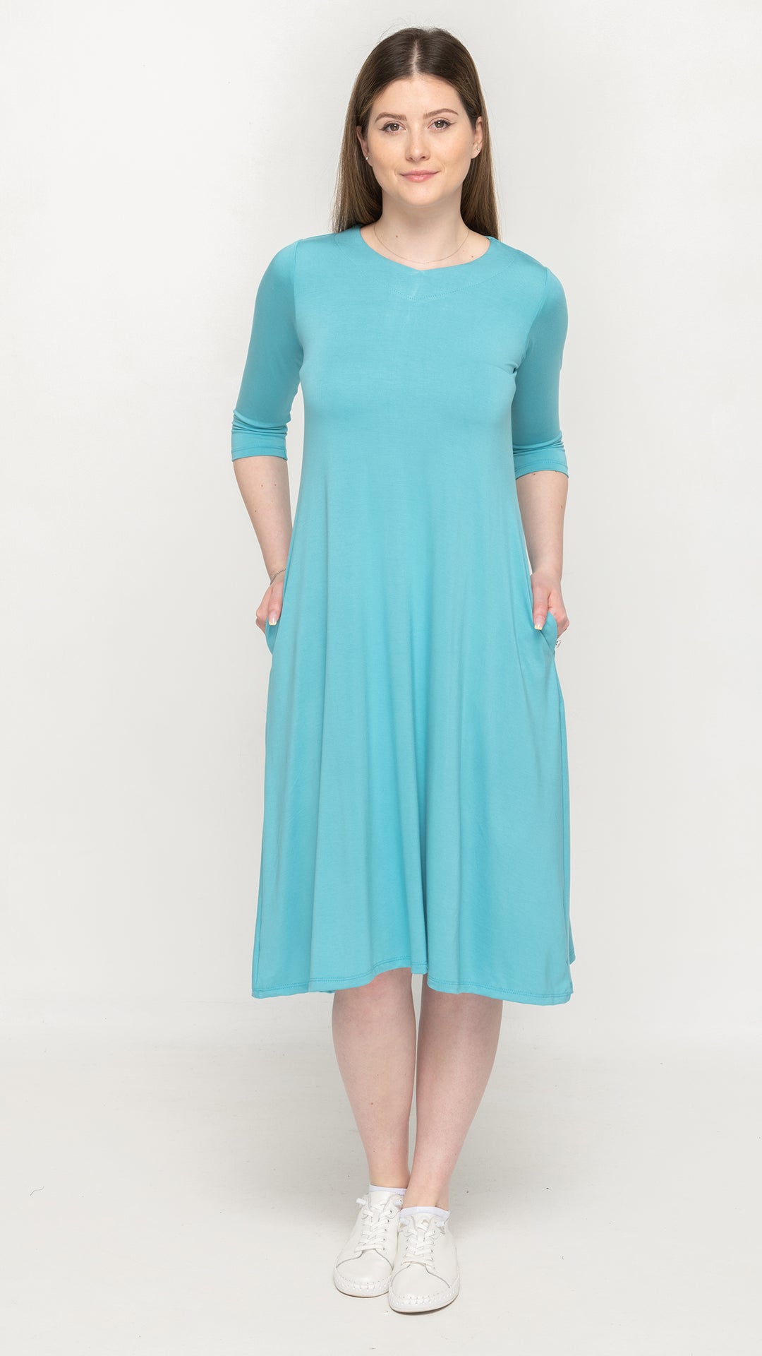 V-Neck Bamboo Jersey Dress *POCKETS* KMW V-Neck Bamboo Jersey Dress *POCKETS* KMW