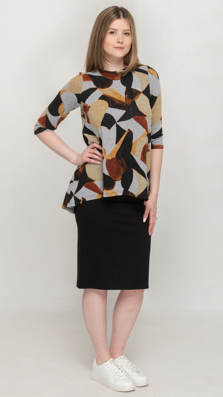 Hi Low Top Sweater Geo Print