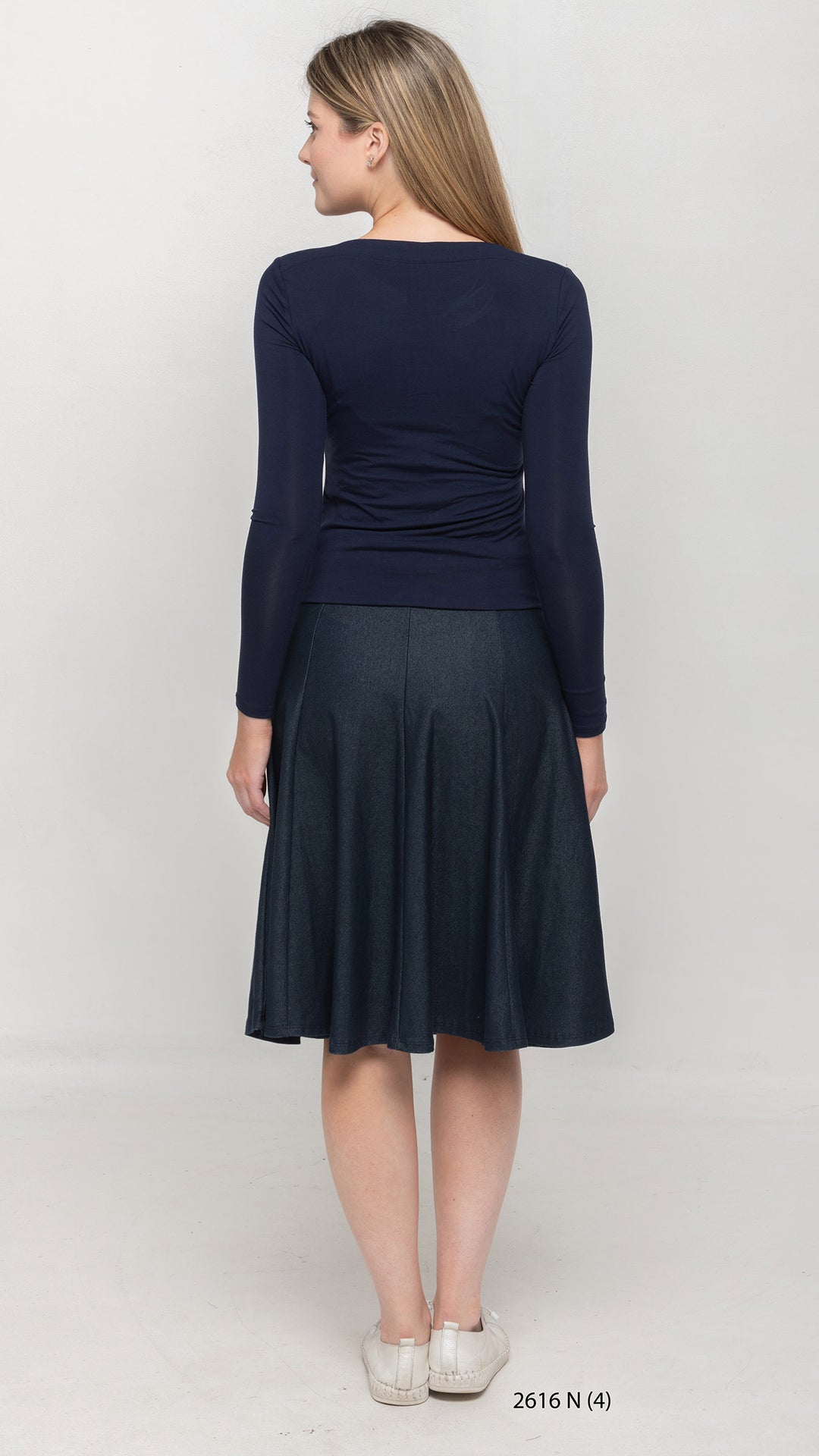 Stretch Knit Denim Panel Skirt - Blue Denim