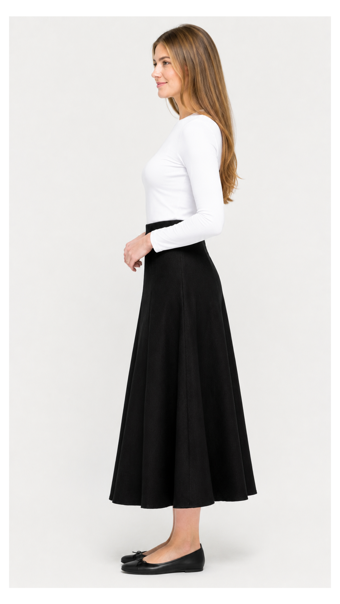 Stretch Knit Denim Panel Skirt - Black Denim 35"