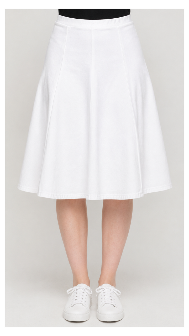 Stretch Knit Denim Panel Skirt - White Denim