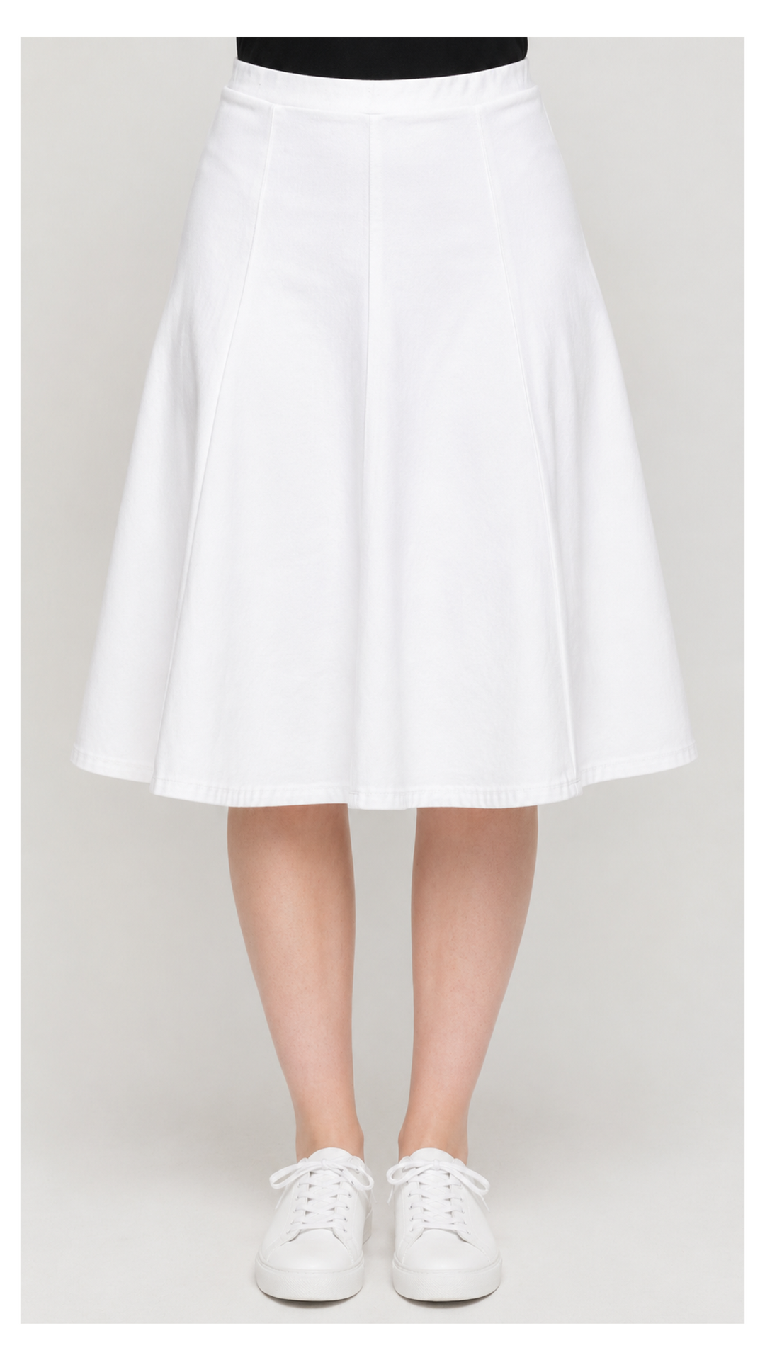 Knit Denim Panel Skirt - White Denim