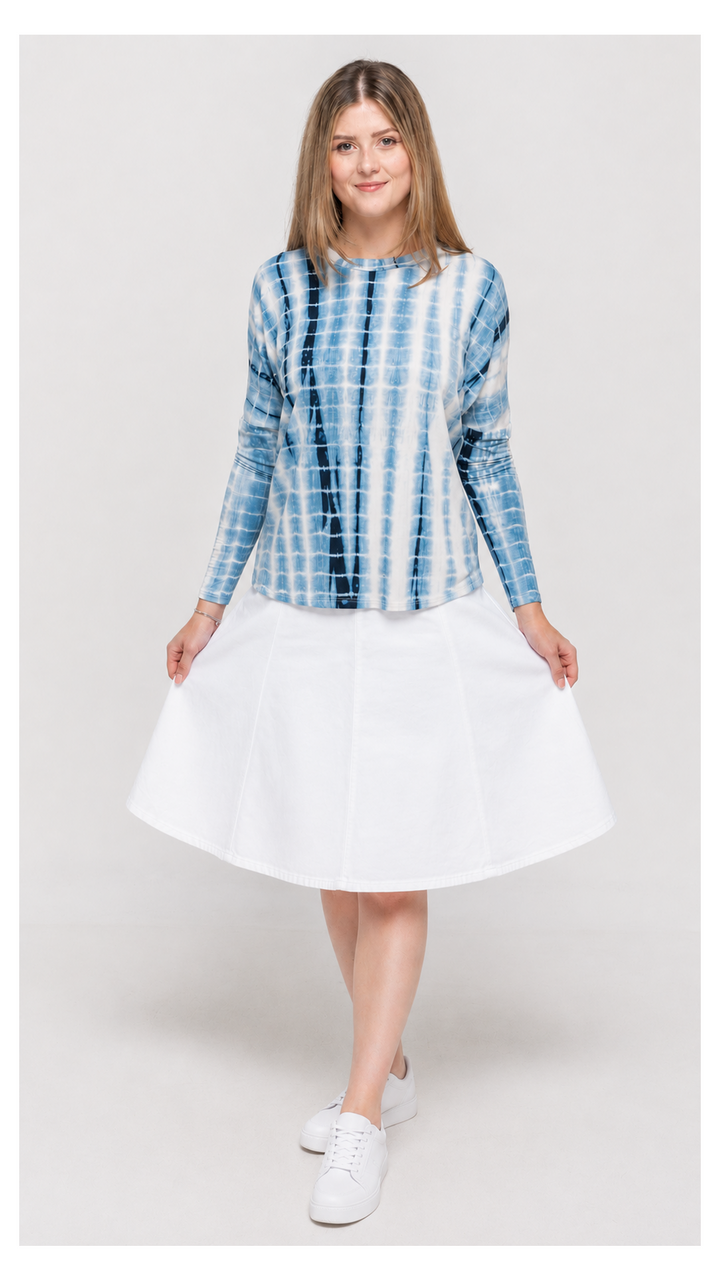 Stretch Knit Denim Panel Skirt - White Denim