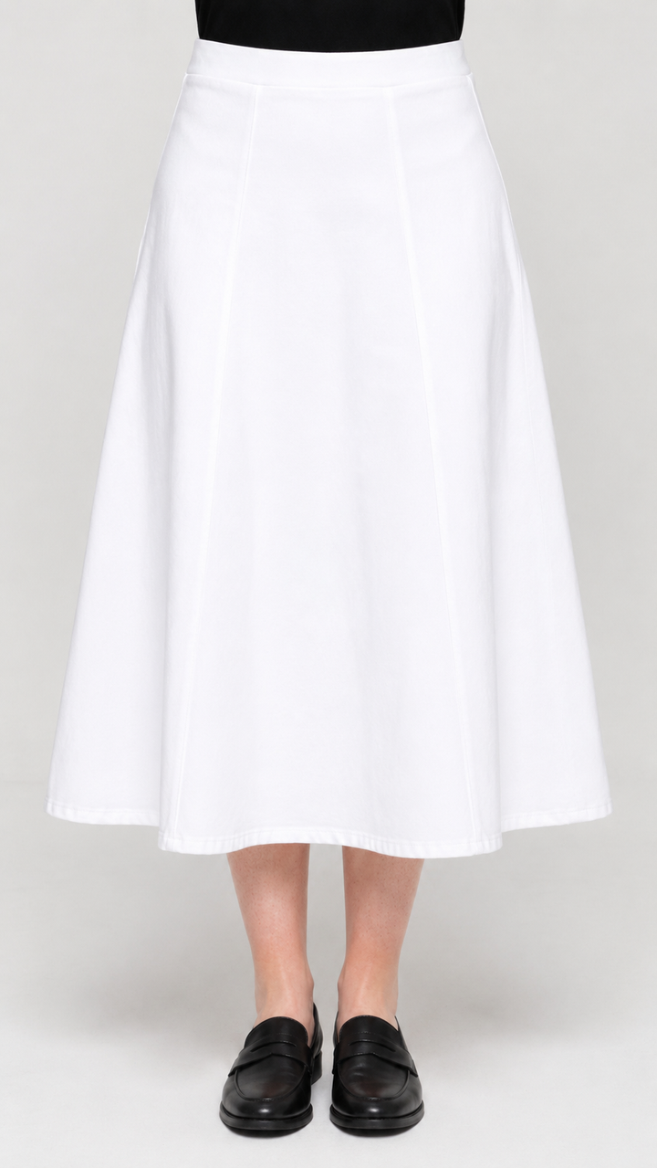 Stretch Knit Denim Panel Skirt - White Denim 33"