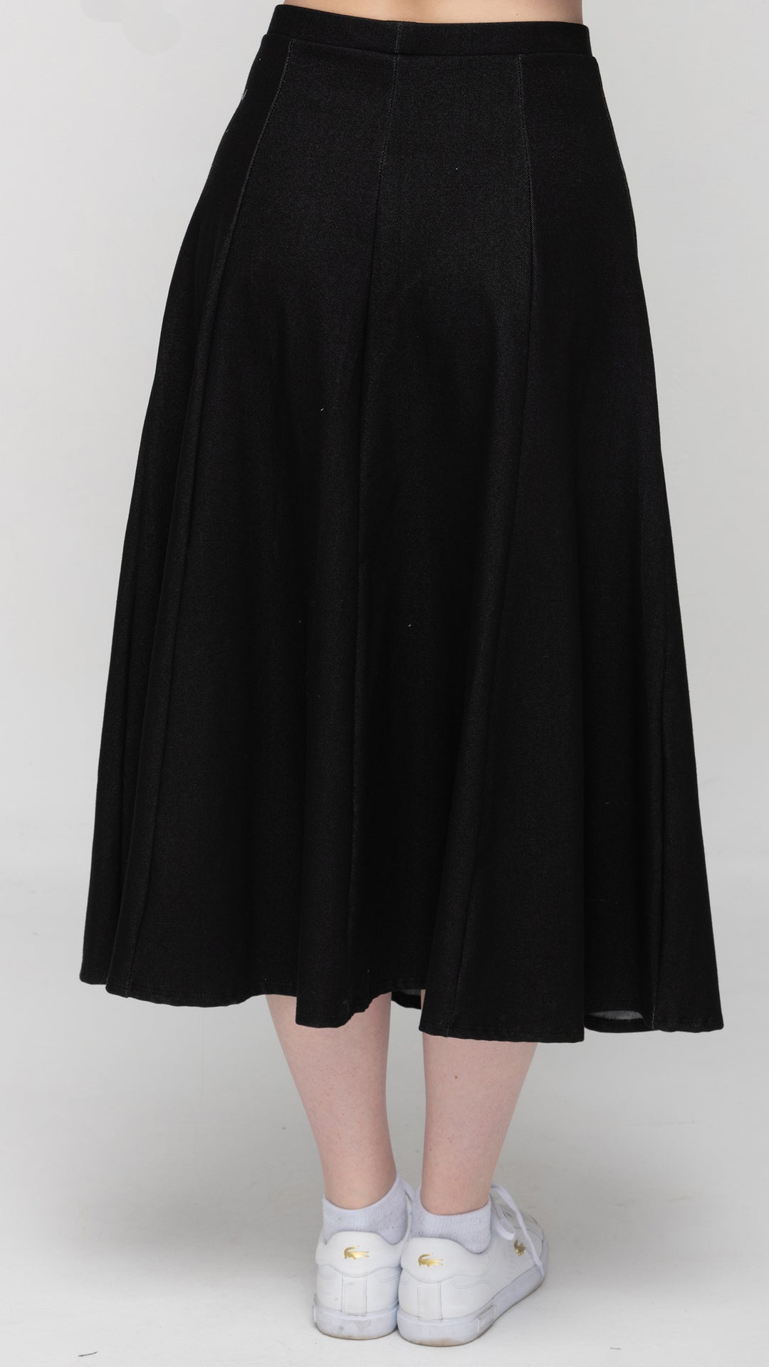 Stretch Knit Denim Panel Skirt - Black Denim 33"