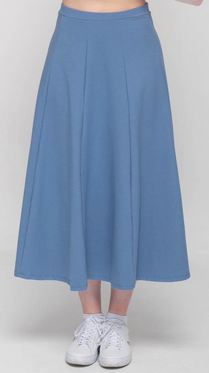 Stretch Knit Denim Panel Skirt - Mid Blue Denim 33"