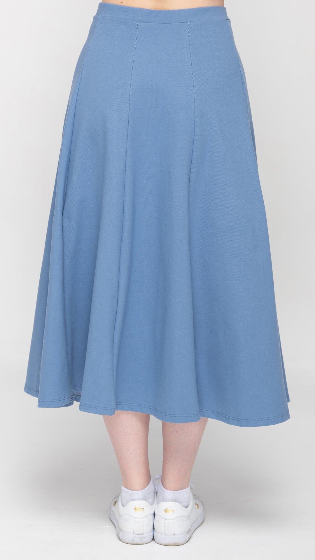 Stretch Knit Denim Panel Skirt - Mid Blue Denim 33"