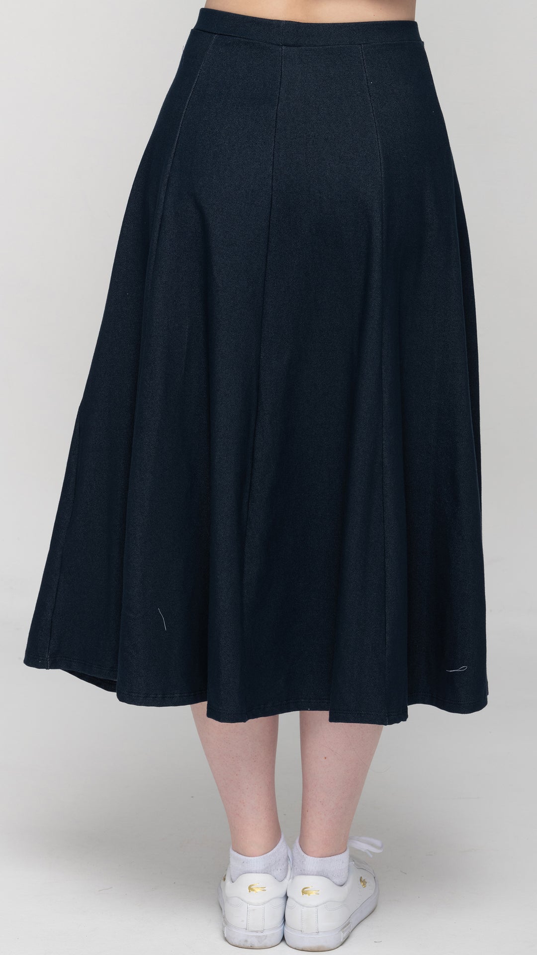 Stretch Knit Denim Panel Skirt - Navy Denim 33"