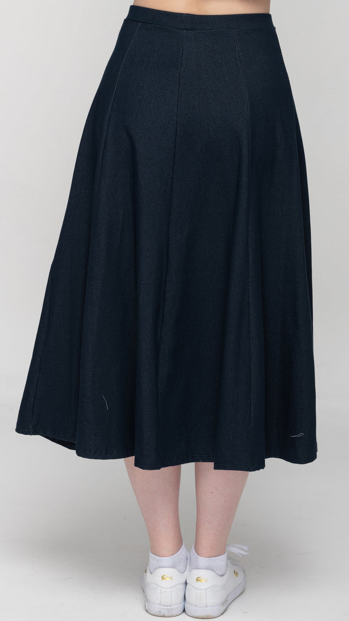 Stretch Knit Denim Panel Skirt - Navy Denim 33"