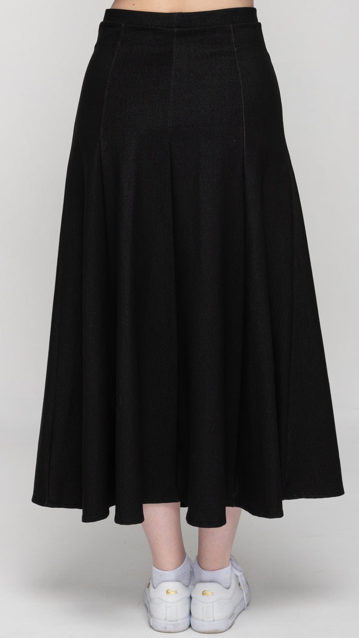 Stretch Knit Denim Panel Skirt - Black Denim 35"
