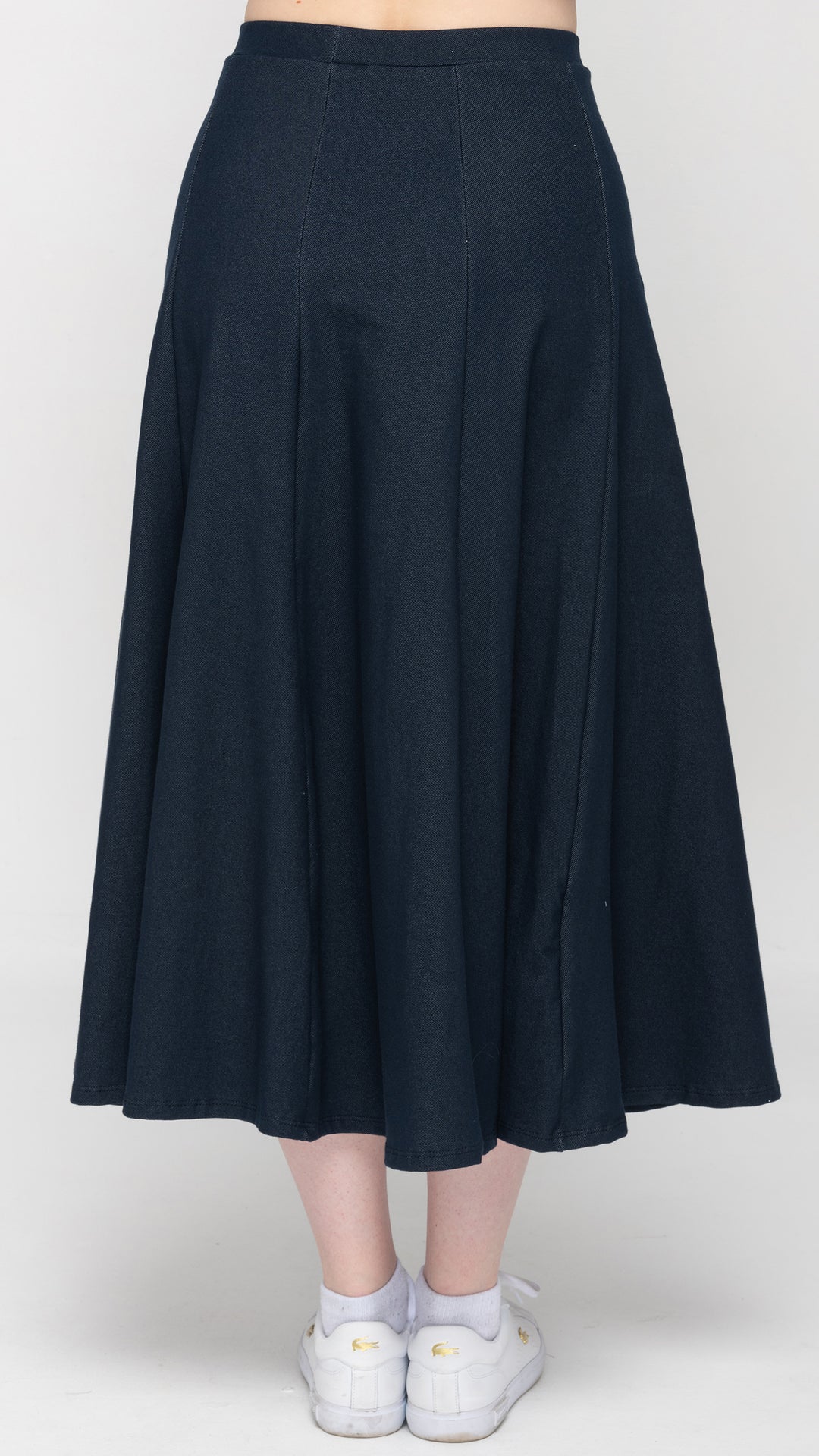 Stretch Knit Denim Panel Skirt - Blue Denim 35"