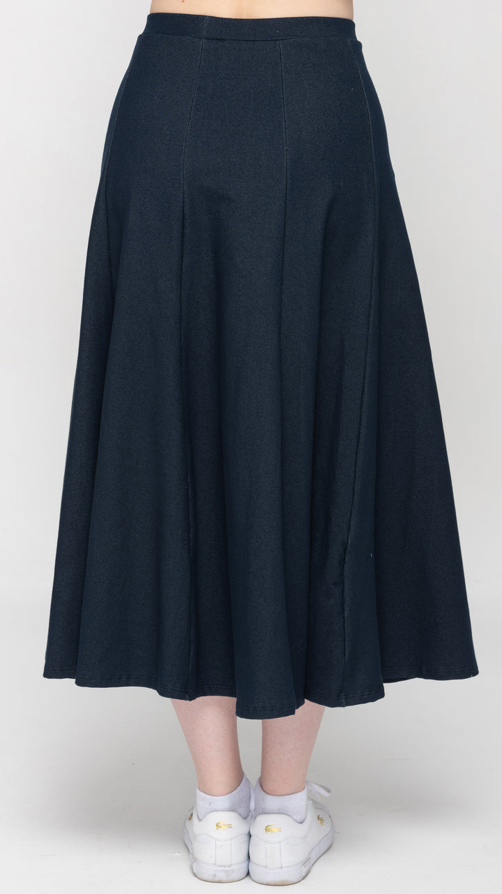 Stretch Knit Denim Panel Skirt - Blue Denim 35"
