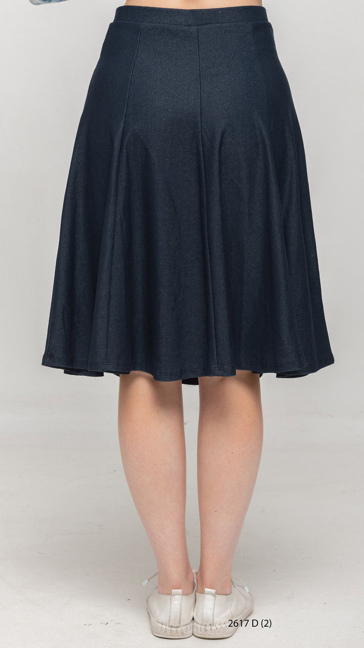 Stretch Knit Denim Panel Skirt - Blue Denim