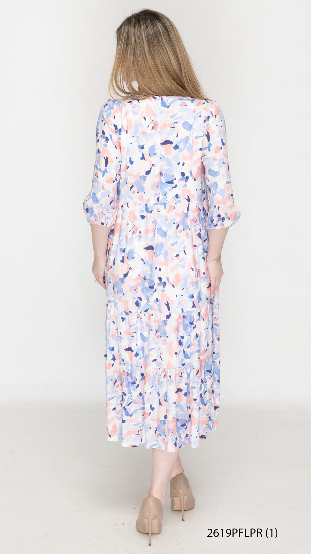 Pink Blue Abstract Foral Tier Dress