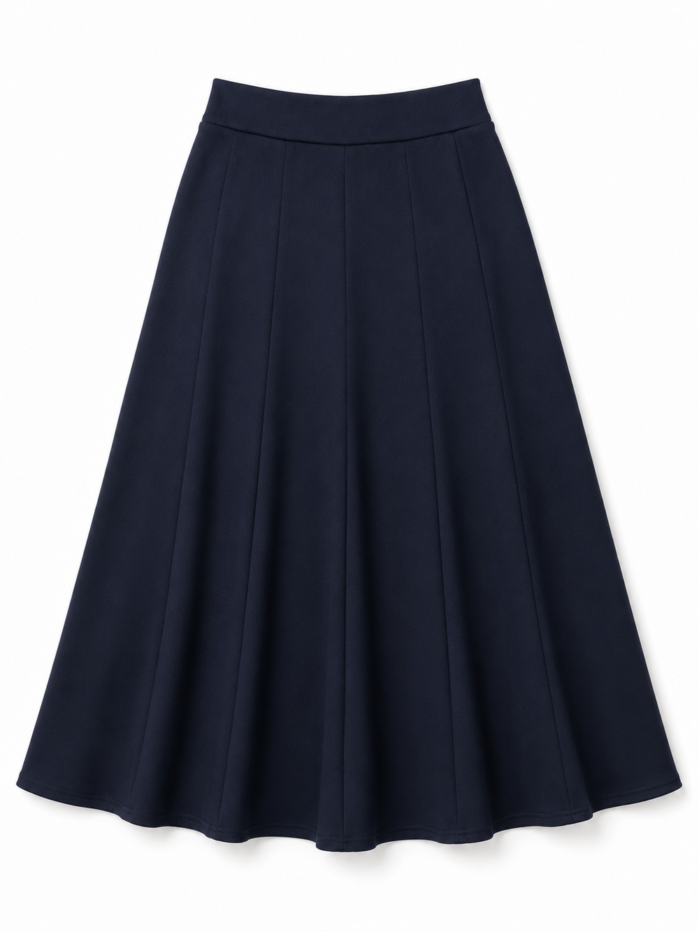 KMW 4835 navy panel skirt 35 inch flatlay