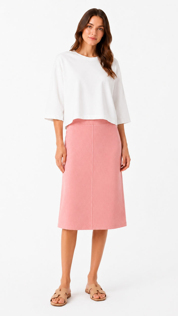 A-Line Rib Midi Skirt, mauve