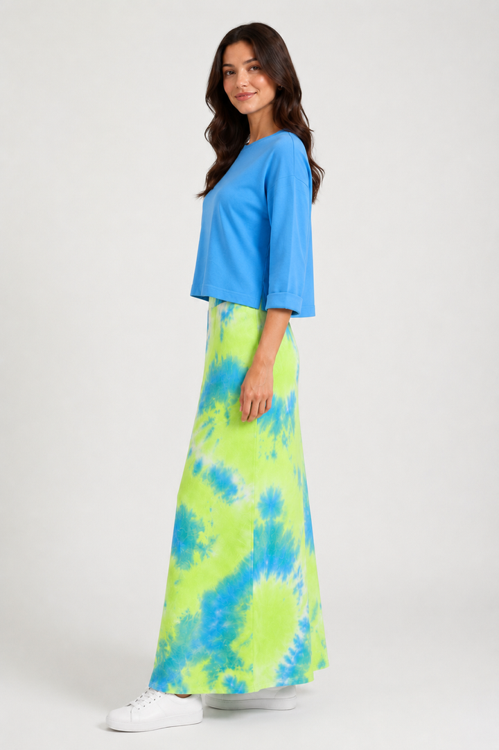 Neon Yellow Tie Dye Maxi Skirt