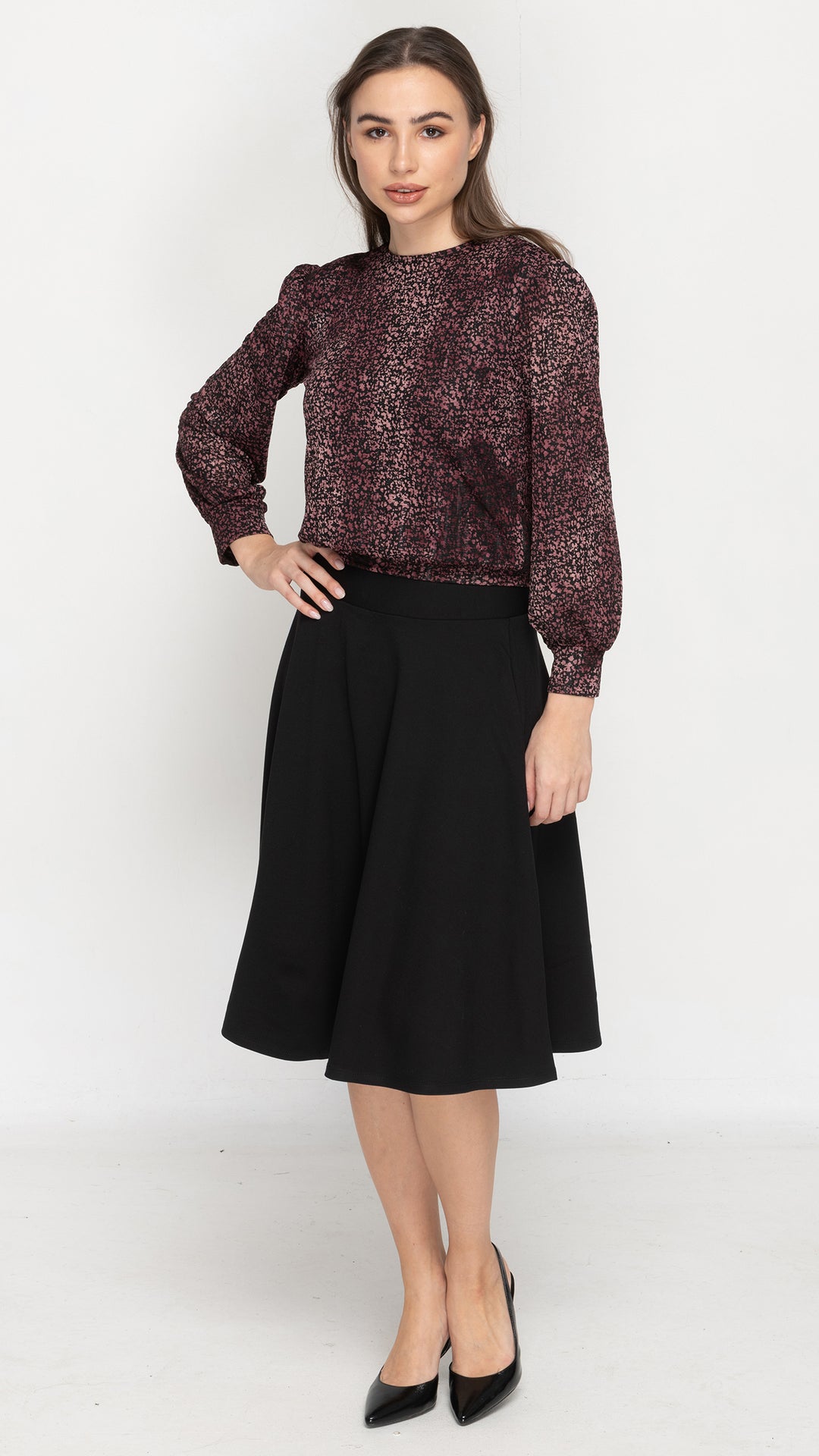 Puff Sleeve Top - Wine Burnout