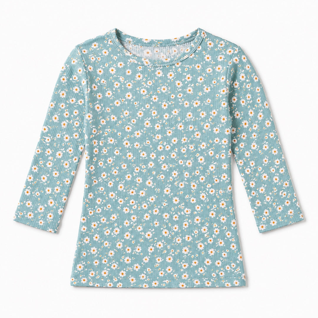 Girls Top - Rib Mint Ditsy Floral